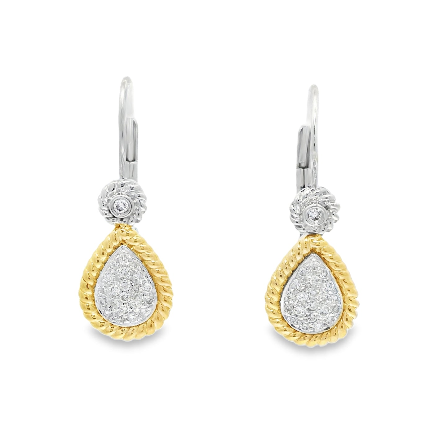 14k Two-Tone Gold Natural Diamond Pave Teardrop Earrings