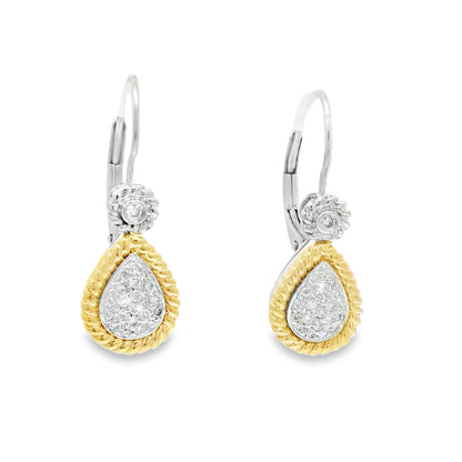 14k Two-Tone Gold Natural Diamond Pave Teardrop Earrings