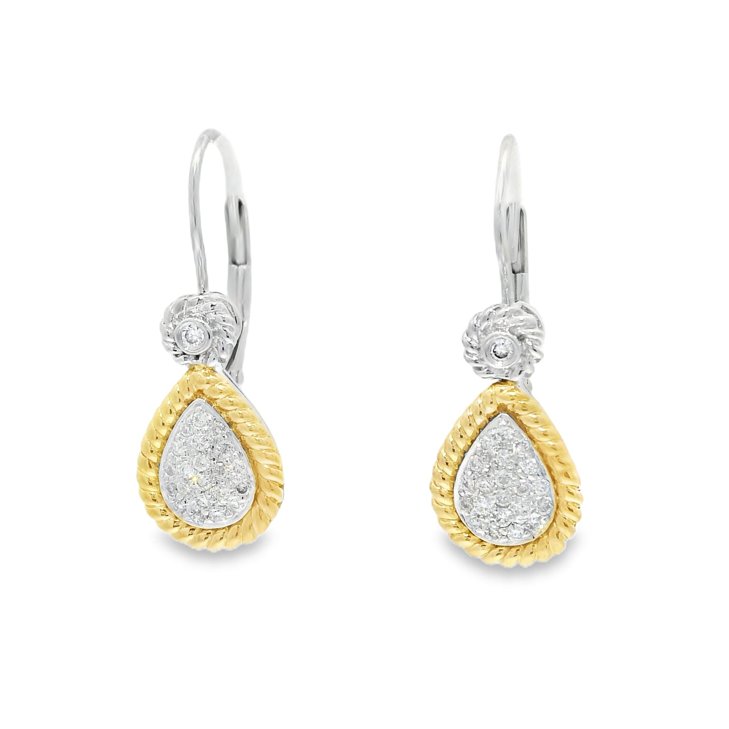 14k Two-Tone Gold Natural Diamond Pave Teardrop Earrings