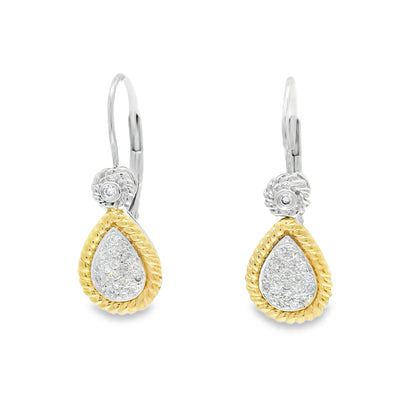 14k Two-Tone Gold Natural Diamond Pave Teardrop Earrings