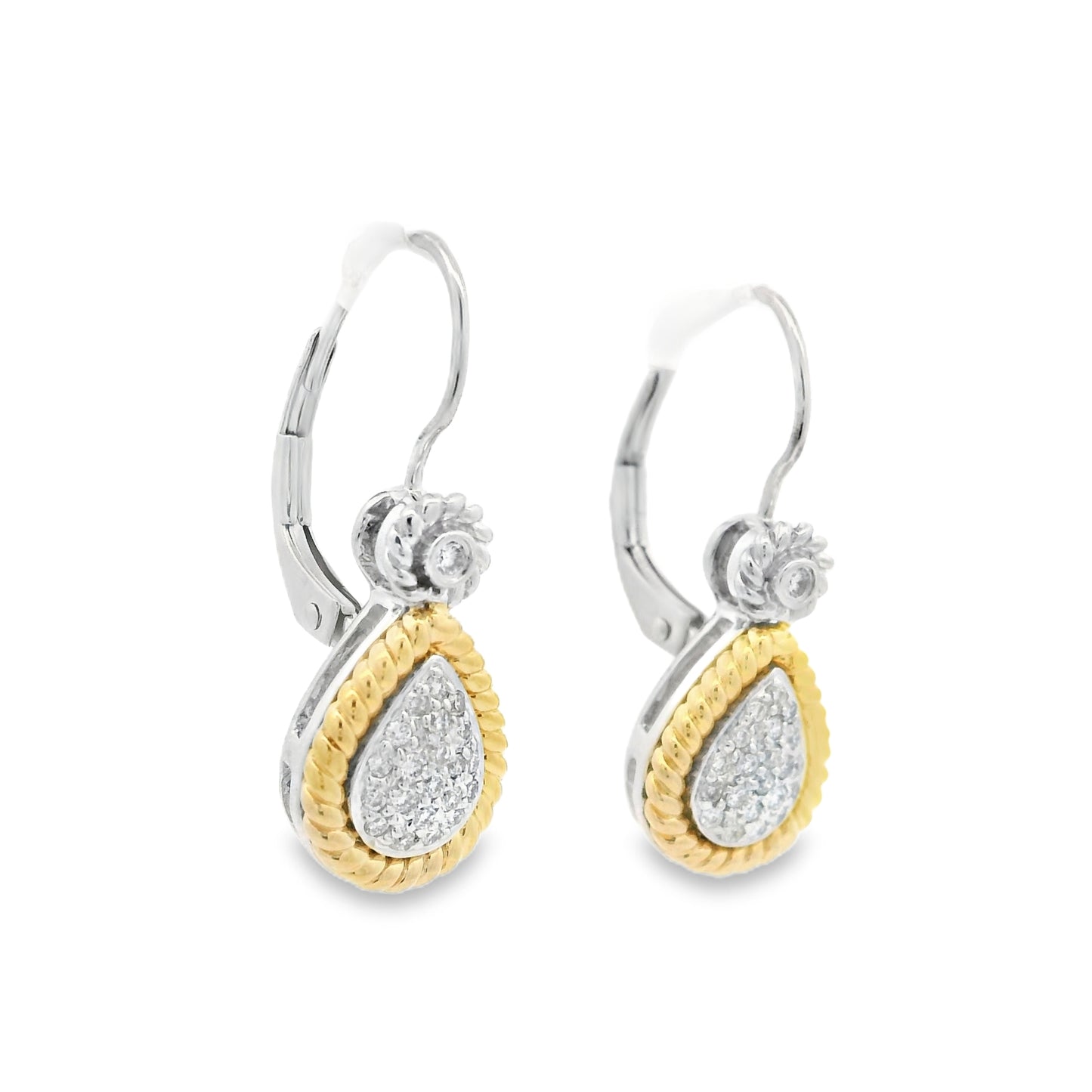 14k Two-Tone Gold Natural Diamond Pave Teardrop Earrings