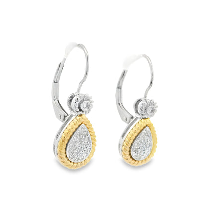 14k Two-Tone Gold Natural Diamond Pave Teardrop Earrings