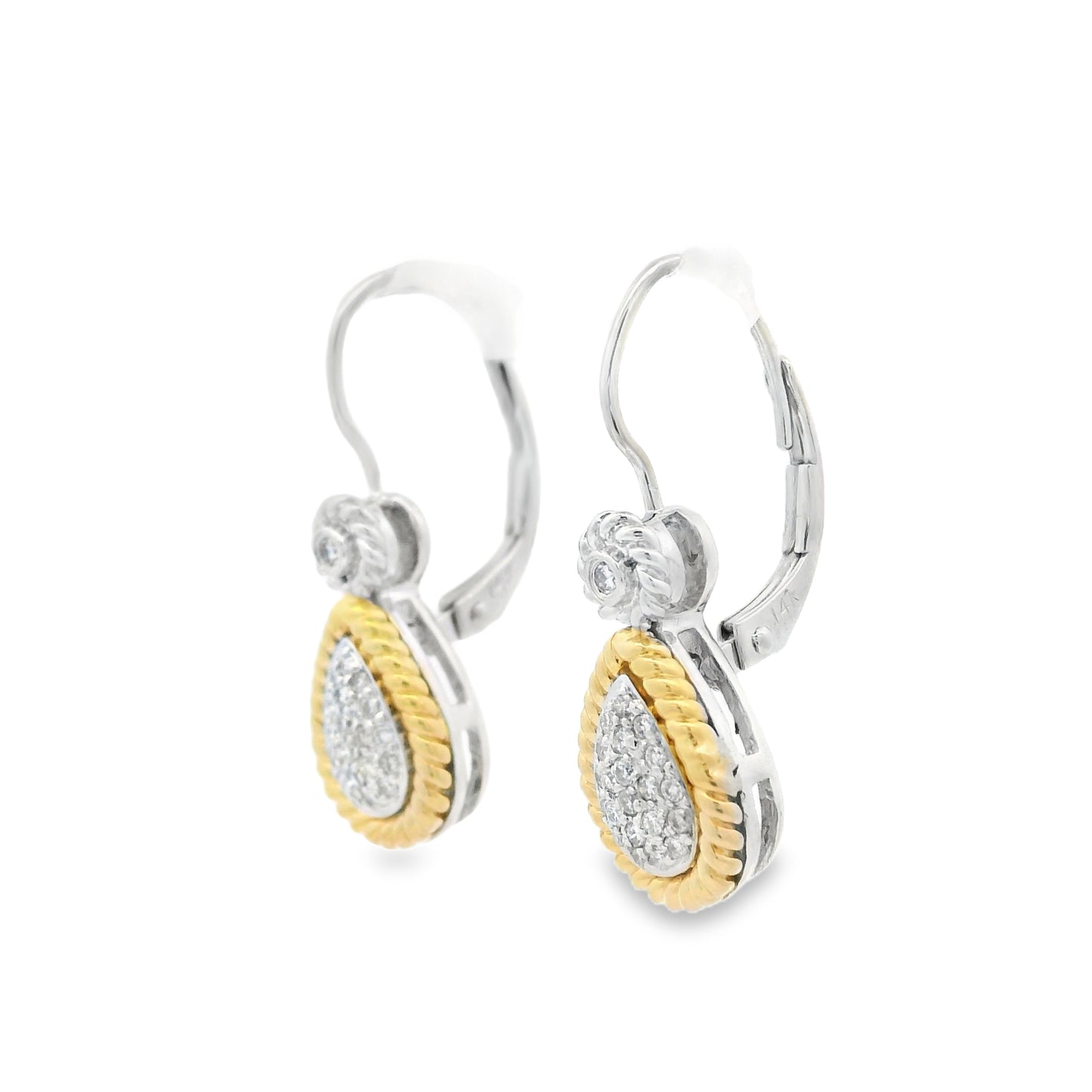 14k Two-Tone Gold Natural Diamond Pave Teardrop Earrings