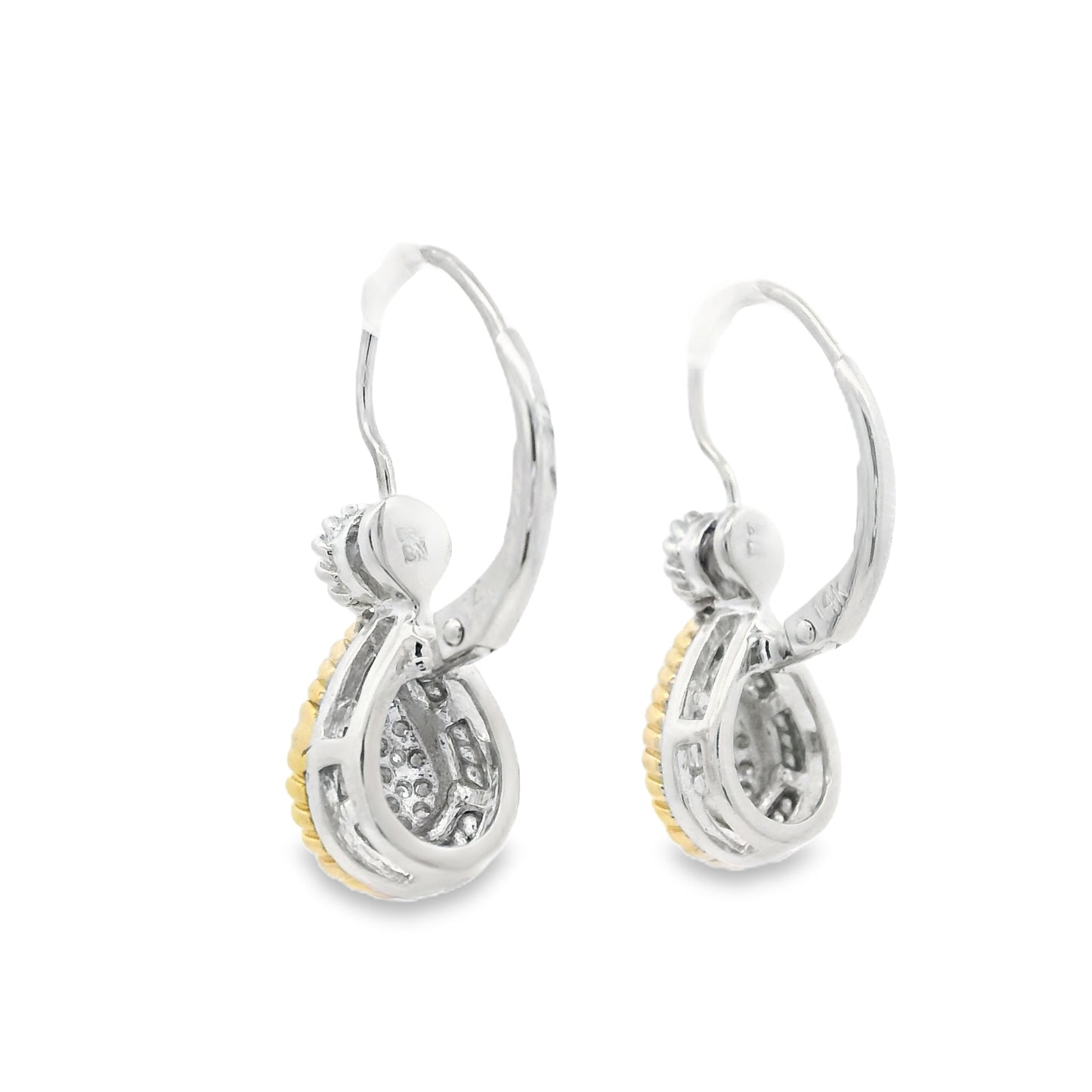 14k Two-Tone Gold Natural Diamond Pave Teardrop Earrings