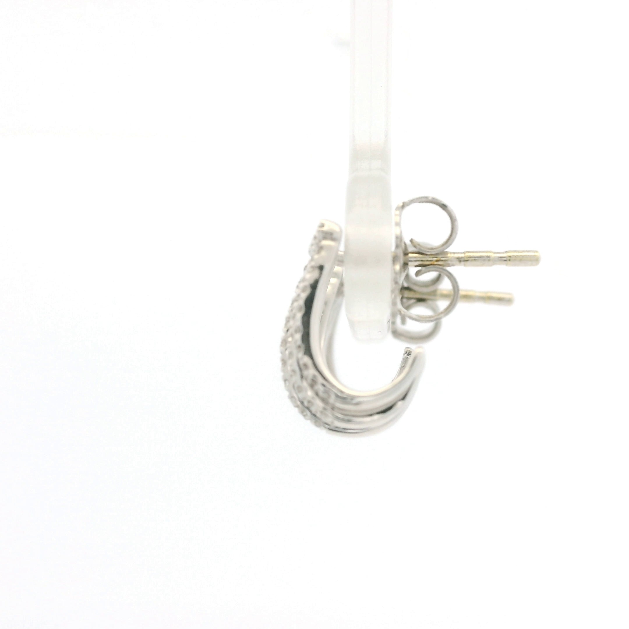 14K White Gold Natural Round Brilliant Diamond Pave Curved Huggie Earrings