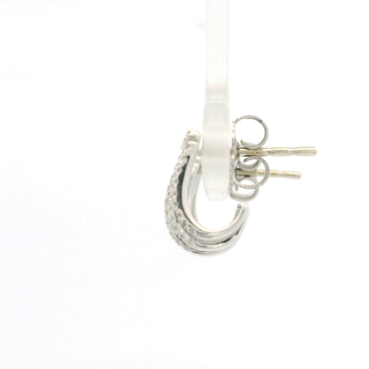 14K White Gold Natural Round Brilliant Diamond Pave Curved Huggie Earrings