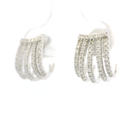 14K White Gold Natural Round Brilliant Diamond Pave Curved Huggie Earrings
