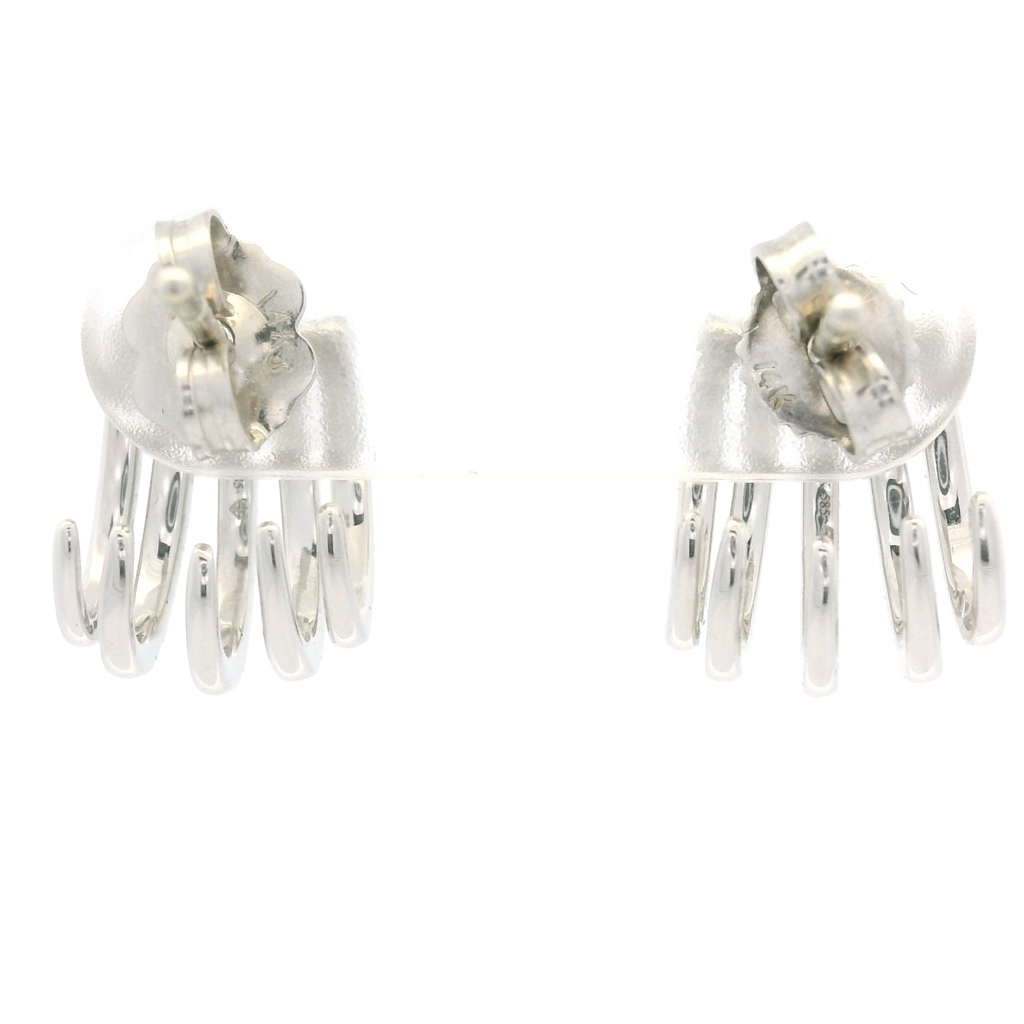 14K White Gold Natural Round Brilliant Diamond Pave Curved Huggie Earrings