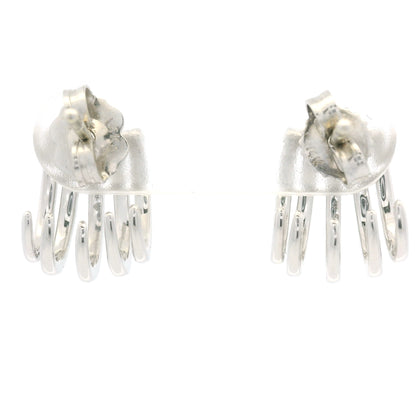 14K White Gold Natural Round Brilliant Diamond Pave Curved Huggie Earrings