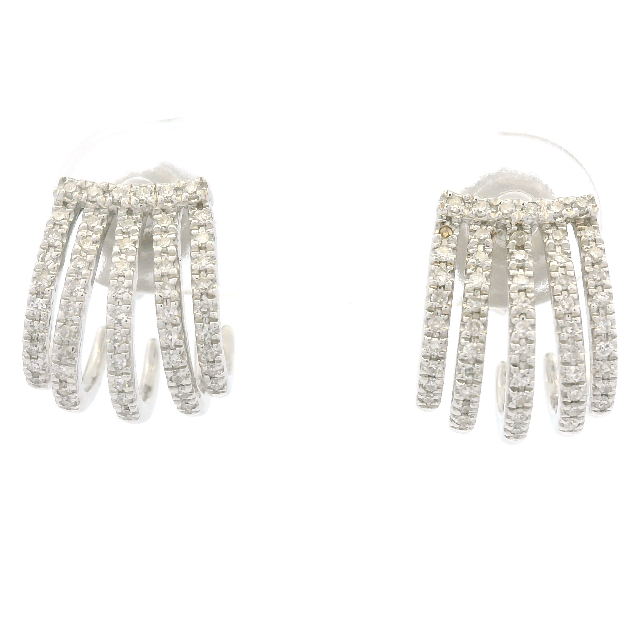 14K White Gold Natural Round Brilliant Diamond Pave Curved Huggie Earrings