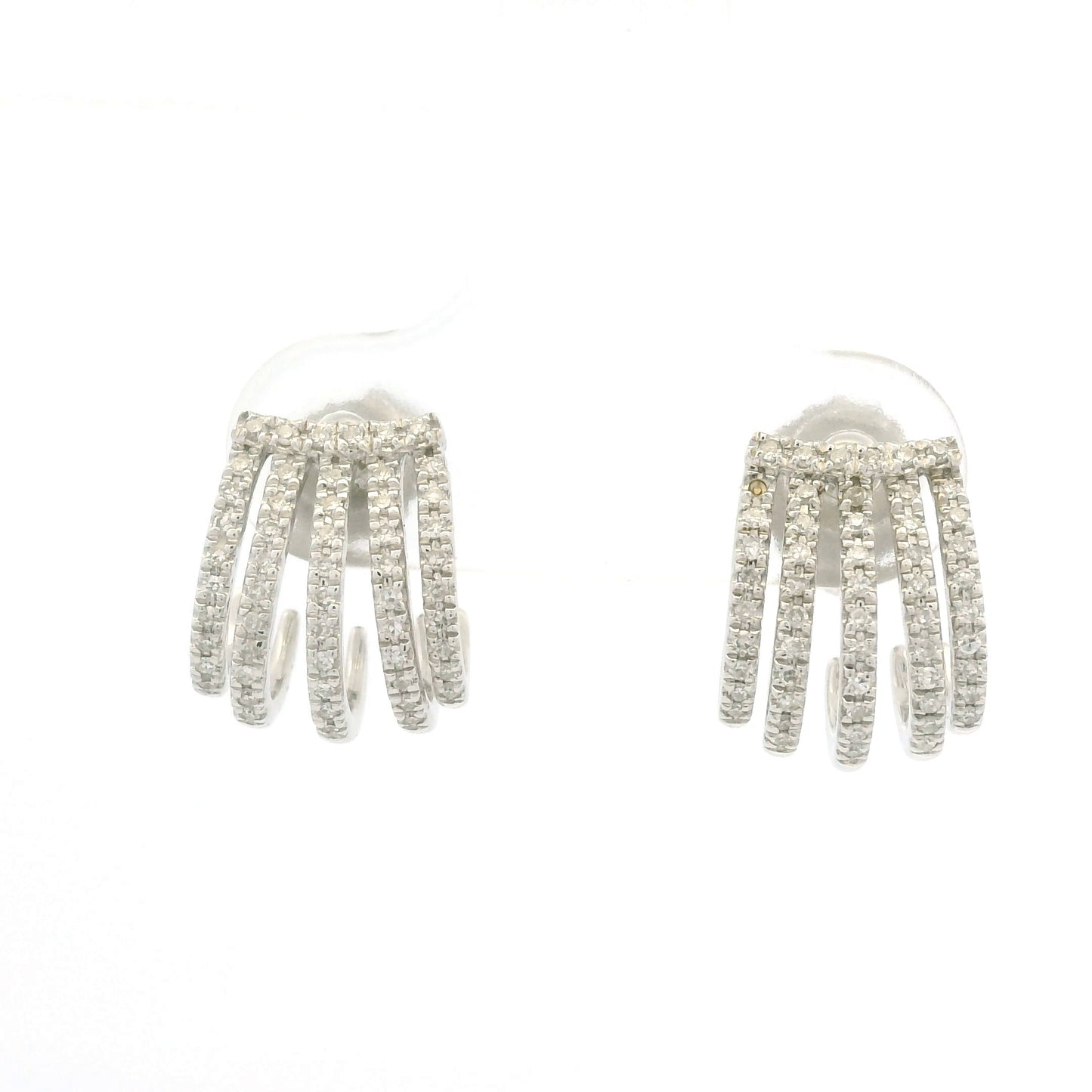 14K White Gold Natural Round Brilliant Diamond Pave Curved Huggie Earrings