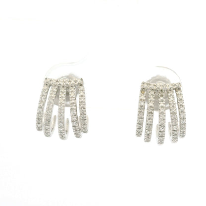 14K White Gold Natural Round Brilliant Diamond Pave Curved Huggie Earrings