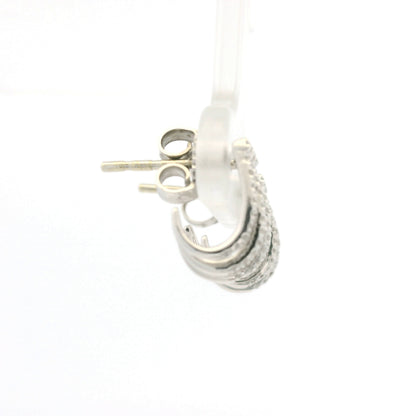 14K White Gold Natural Round Brilliant Diamond Pave Curved Huggie Earrings