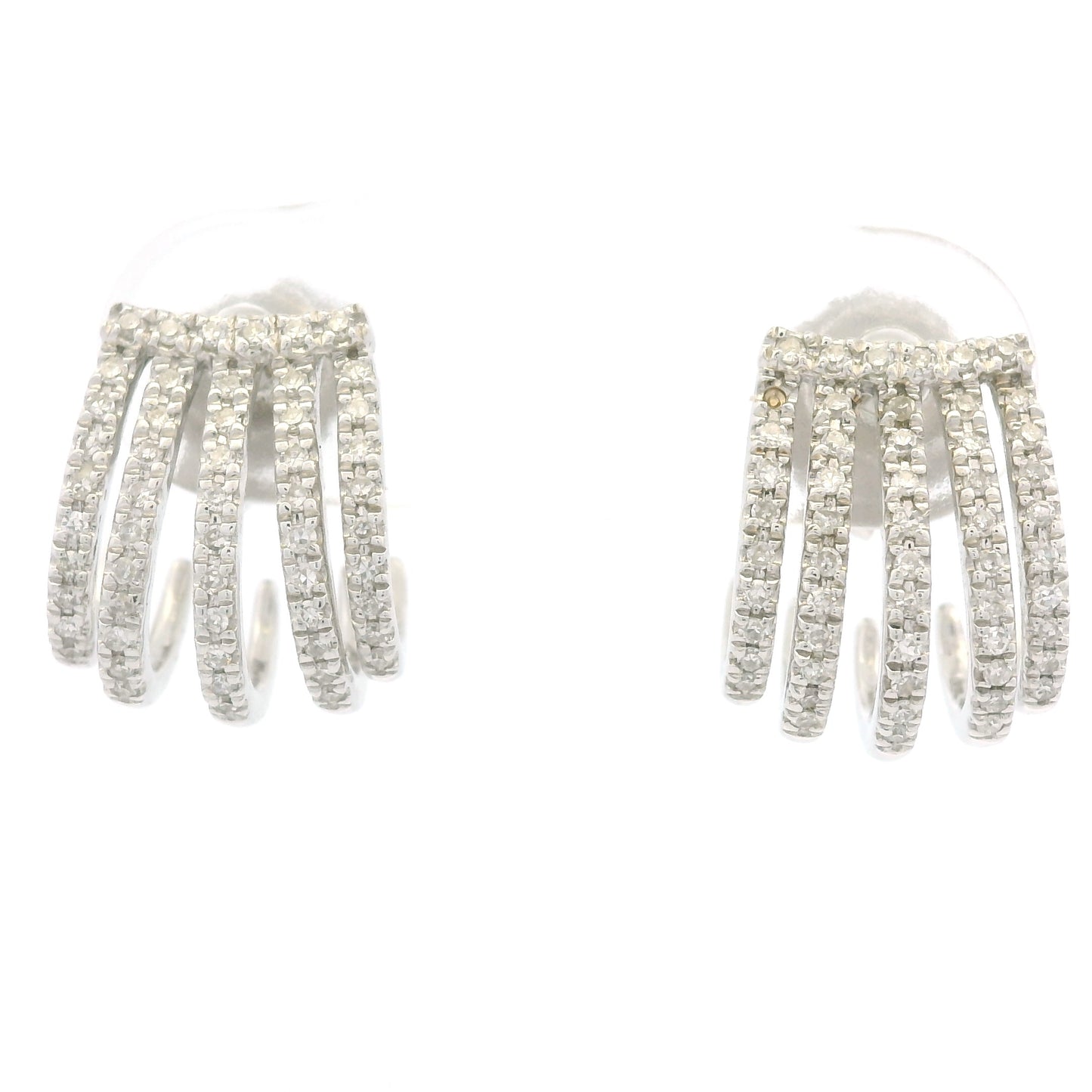 14K White Gold Natural Round Brilliant Diamond Pave Curved Huggie Earrings