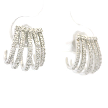 14K White Gold Natural Round Brilliant Diamond Pave Curved Huggie Earrings