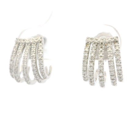 14K White Gold Natural Round Brilliant Diamond Pave Curved Huggie Earrings