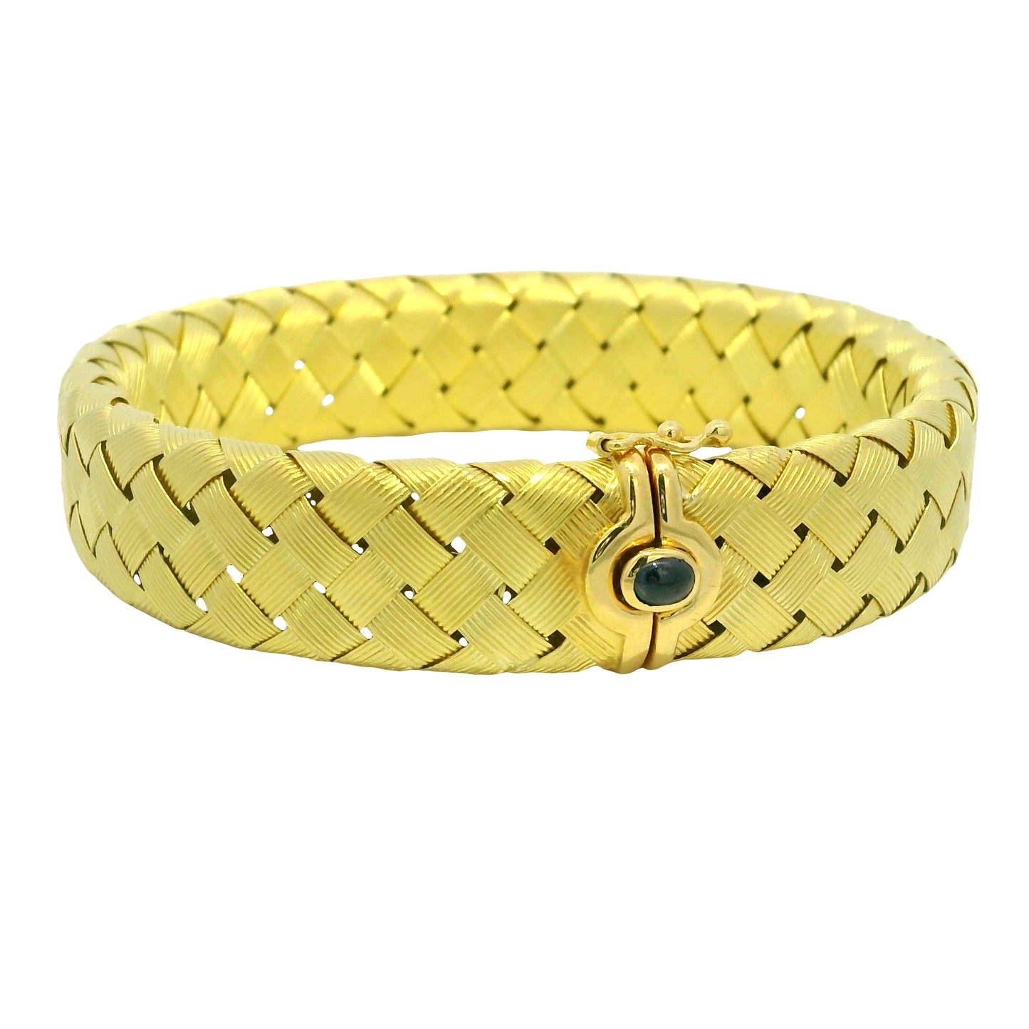 18k Yellow Gold Textured Woven Cabochon Sapphire Bracelet