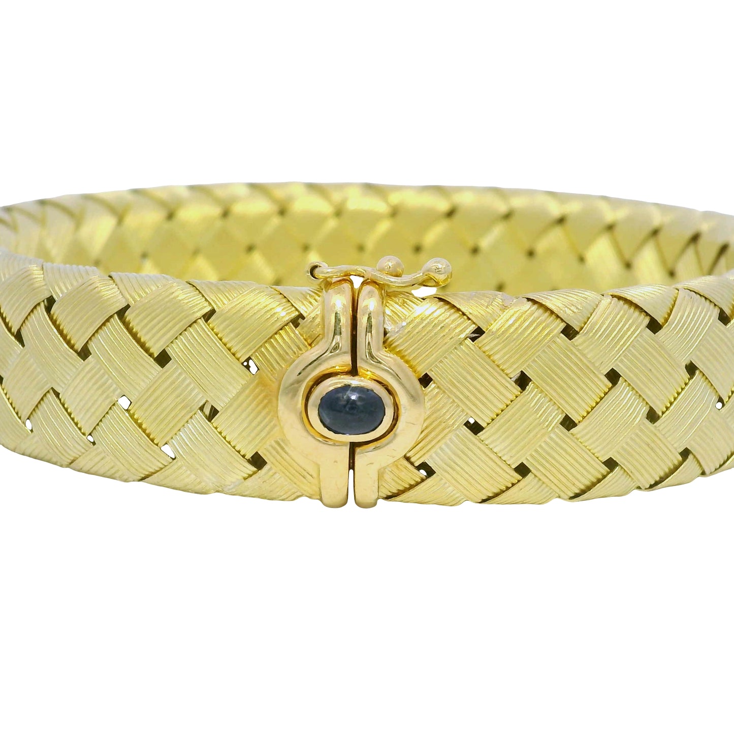 18k Yellow Gold Textured Woven Cabochon Sapphire Bracelet