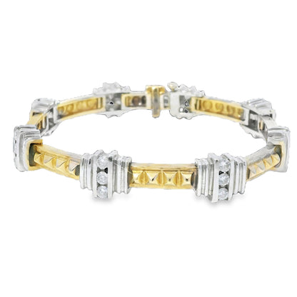 14k Two-Tone Gold Diamond & Rock Stud Station Bracelet