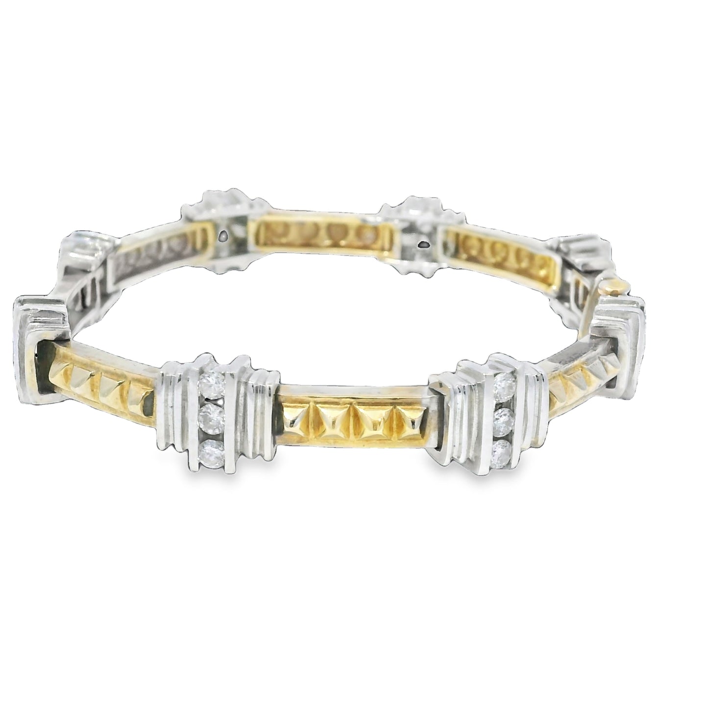 14k Two-Tone Gold Diamond & Rock Stud Station Bracelet