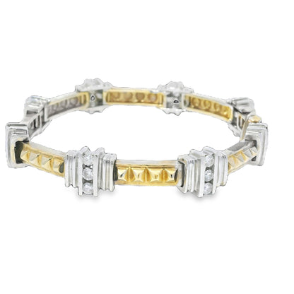 14k Two-Tone Gold Diamond & Rock Stud Station Bracelet