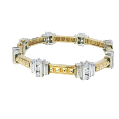 14k Two-Tone Gold Diamond & Rock Stud Station Bracelet