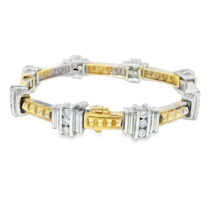 14k Two-Tone Gold Diamond & Rock Stud Station Bracelet