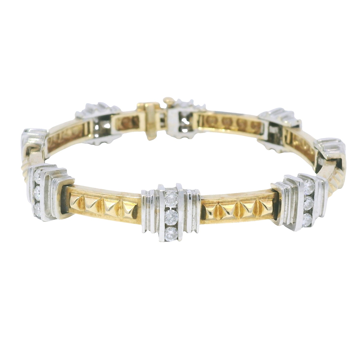 14k Two-Tone Gold Diamond & Rock Stud Station Bracelet