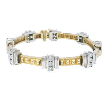 14k Two-Tone Gold Diamond & Rock Stud Station Bracelet