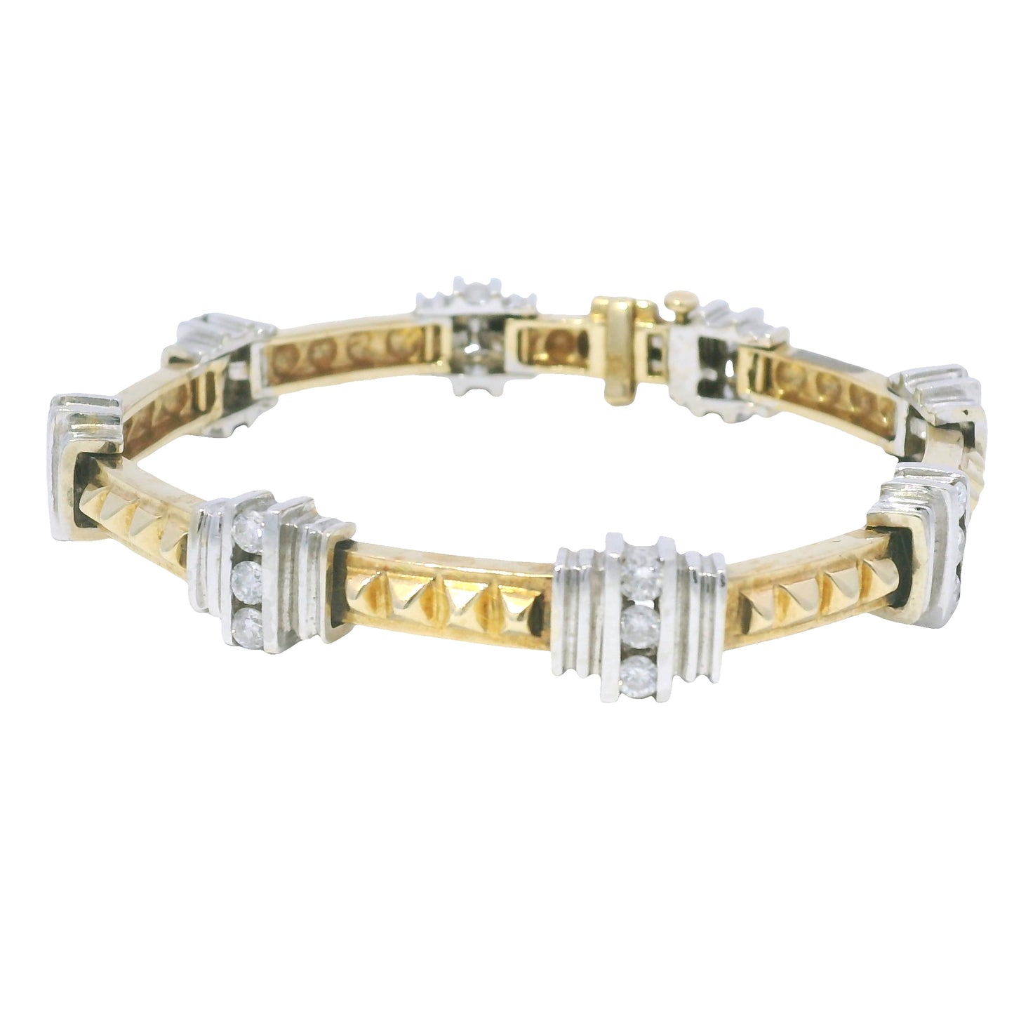 14k Two-Tone Gold Diamond & Rock Stud Station Bracelet