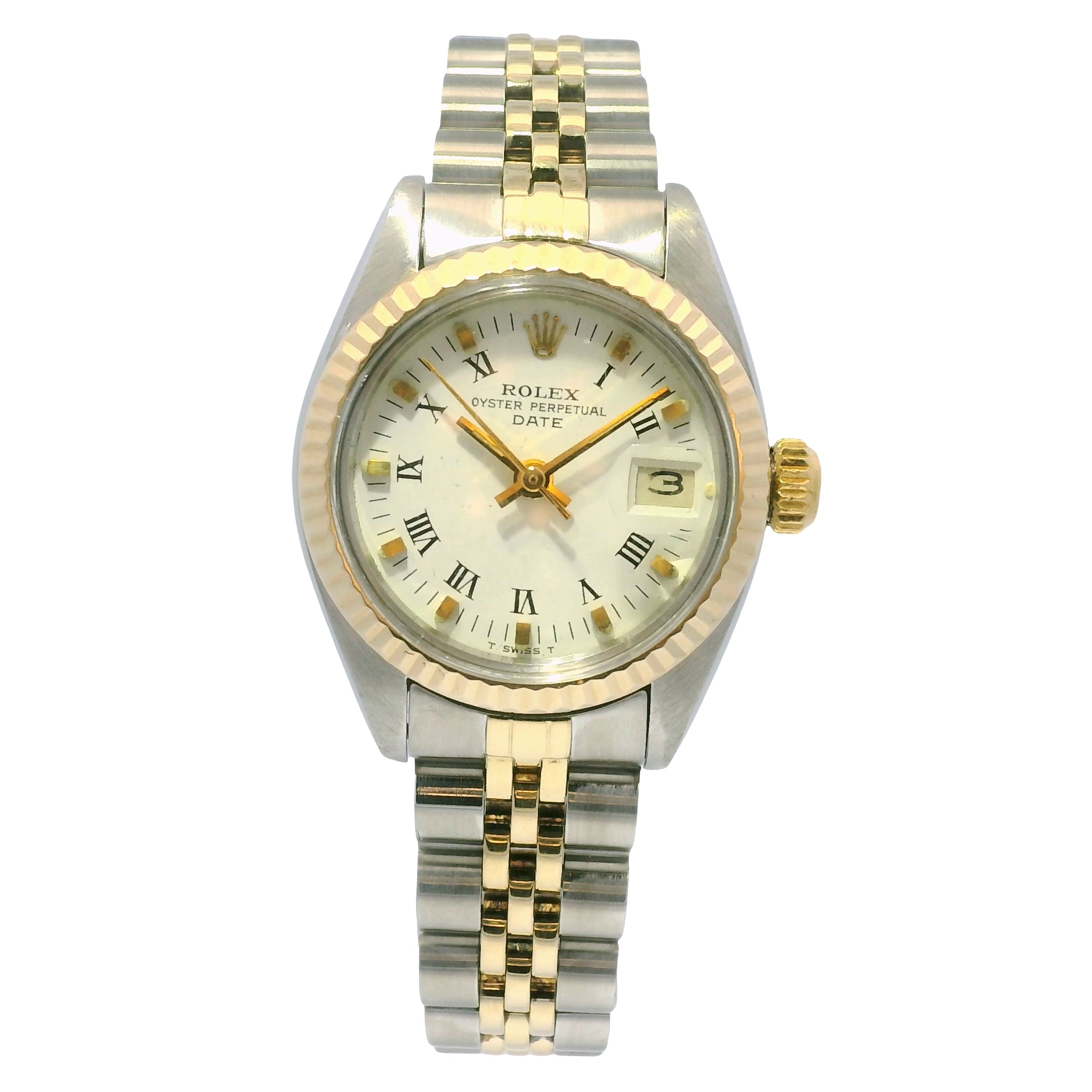 Rolex 6917 Date Two-Tone Champagne Roman Dial Fluted Bezel 26mm Watch