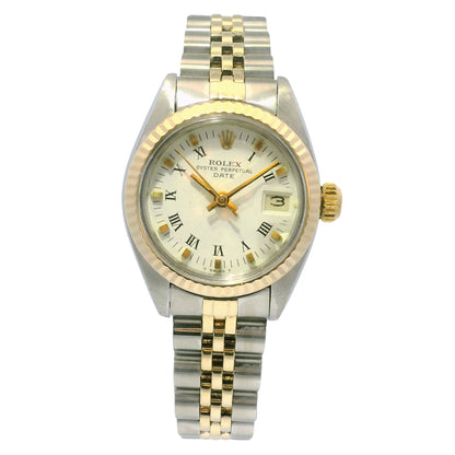 Rolex 6917 Date Two-Tone Champagne Roman Dial Fluted Bezel 26mm Watch