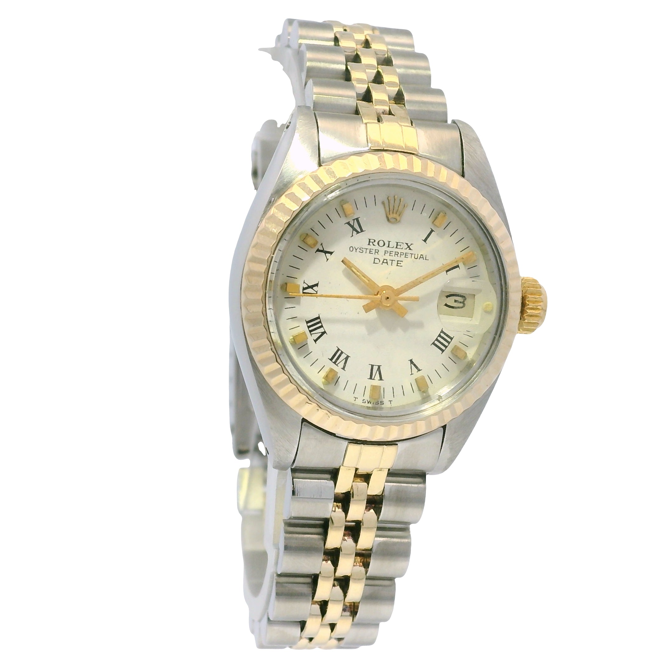 Rolex 6917 Date Two-Tone Champagne Roman Dial Fluted Bezel 26mm Watch
