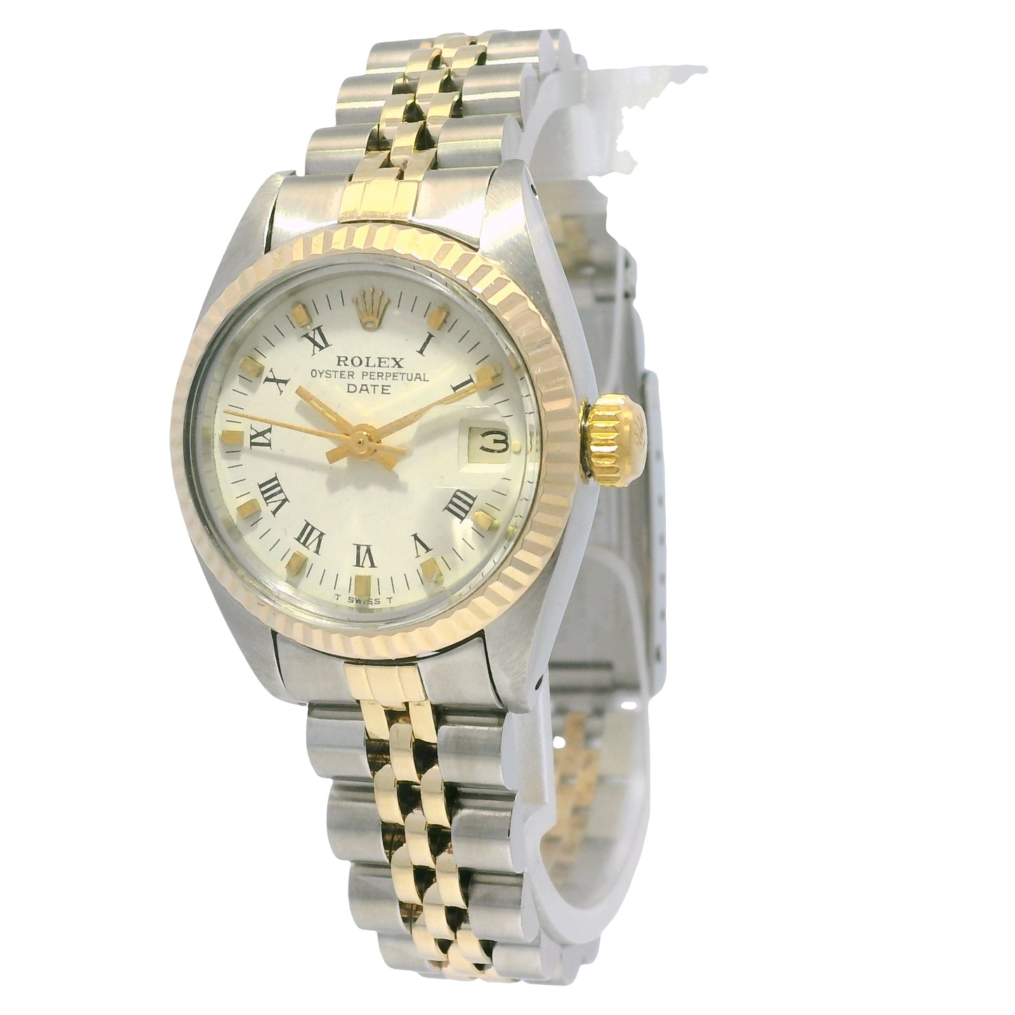 Rolex 6917 Date Two-Tone Champagne Roman Dial Fluted Bezel 26mm Watch