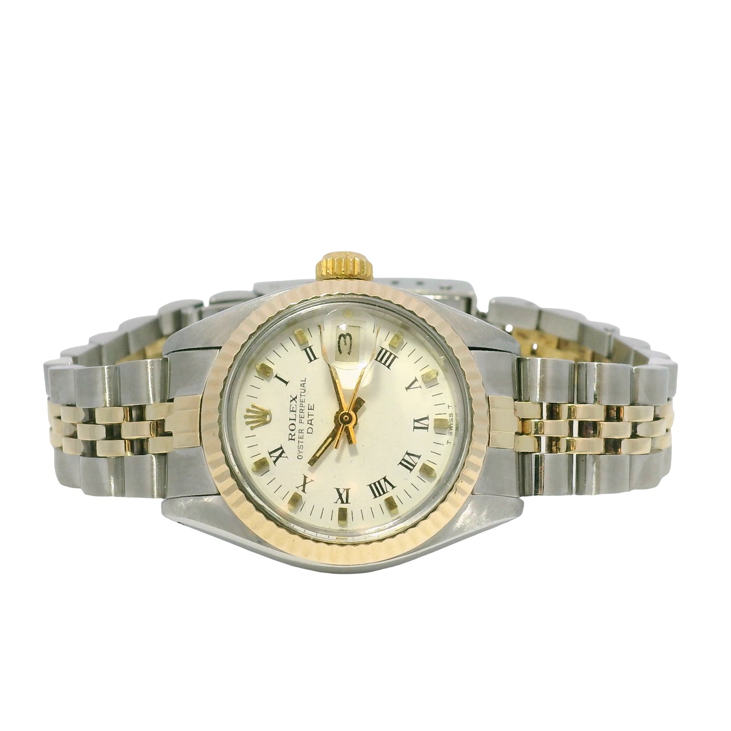 Rolex 6917 Date Two-Tone Champagne Roman Dial Fluted Bezel 26mm Watch