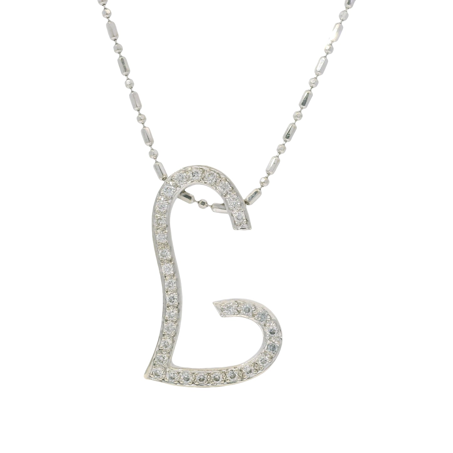 VIERI 14k White Gold Natural Diamond Open Heart Necklace