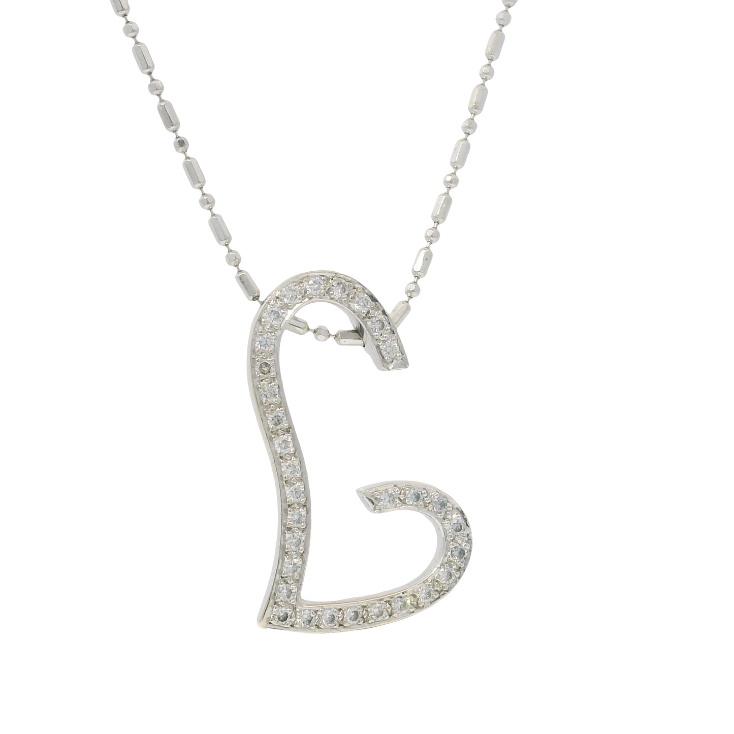VIERI 14k White Gold Natural Diamond Open Heart Necklace