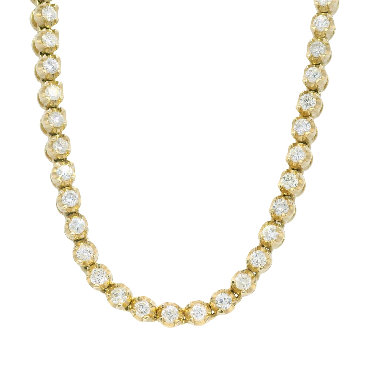 14k Yellow Gold Natural 4.95 Carat Round Brilliant Cut Diamond Tennis Necklace