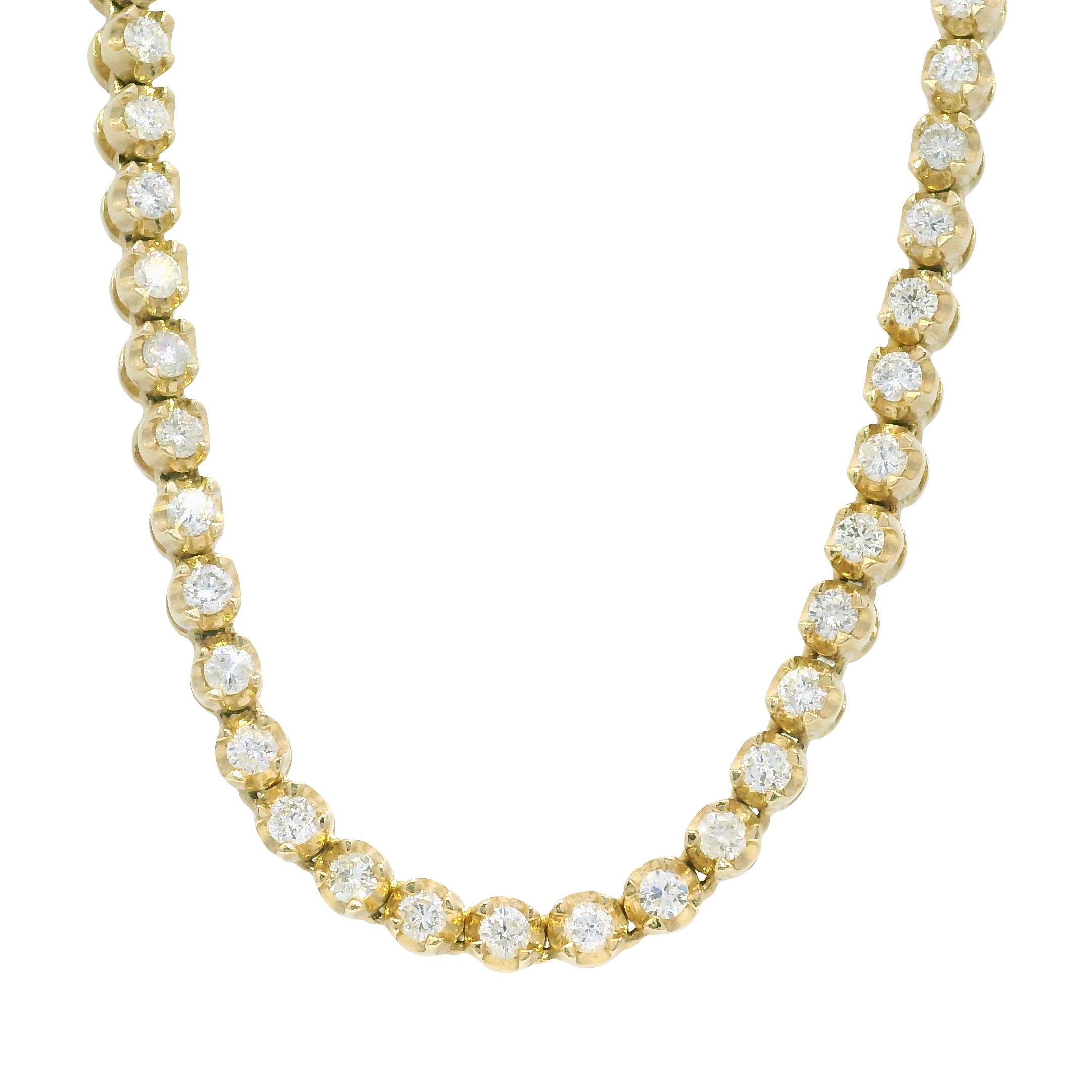14k Yellow Gold Natural 4.95 Carat Round Brilliant Cut Diamond Tennis Necklace