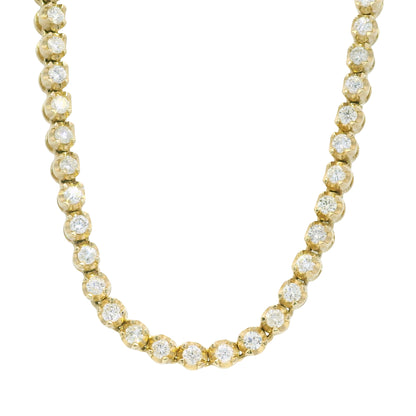 14k Yellow Gold Natural 4.95 Carat Round Brilliant Cut Diamond Tennis Necklace