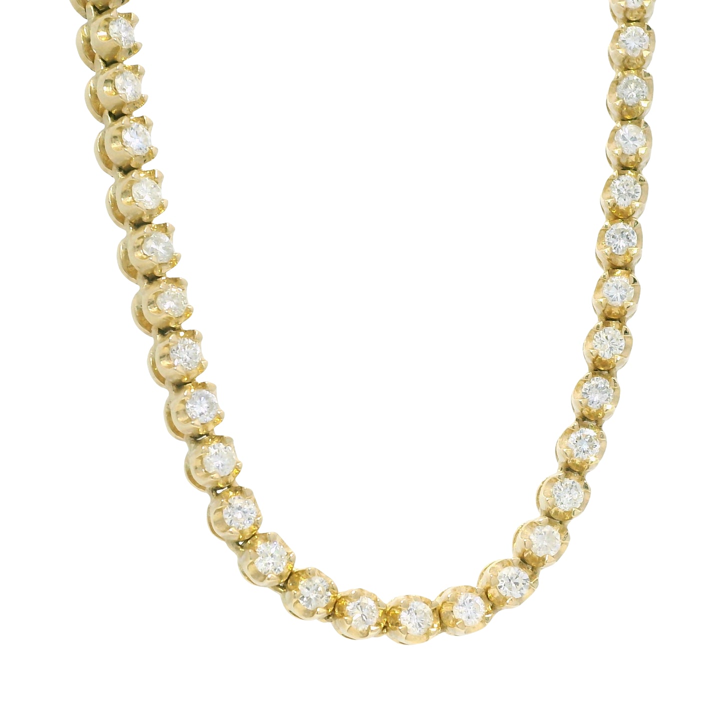 14k Yellow Gold Natural 4.95 Carat Round Brilliant Cut Diamond Tennis Necklace