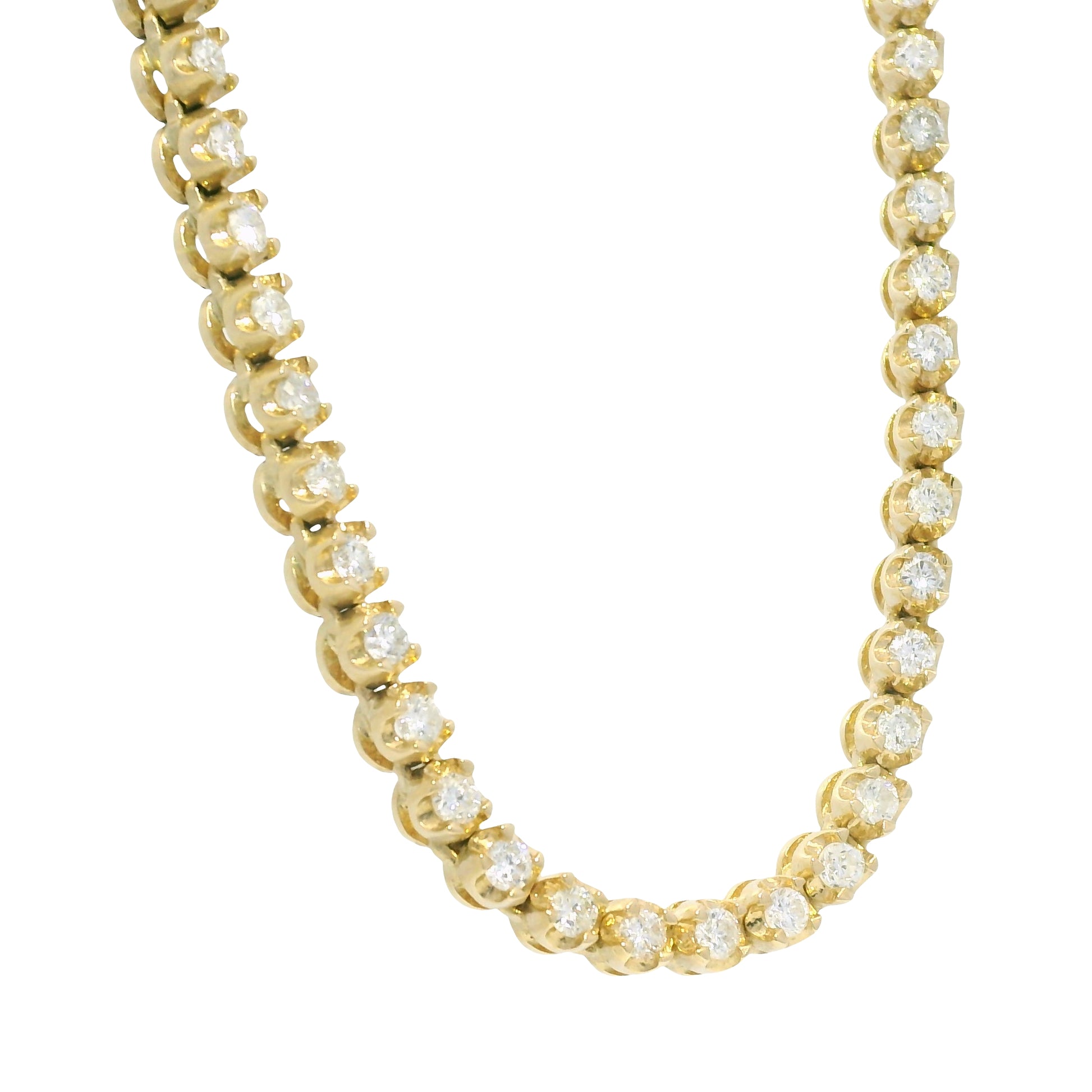 14k Yellow Gold Natural 4.95 Carat Round Brilliant Cut Diamond Tennis Necklace