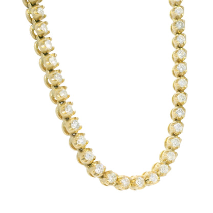14k Yellow Gold Natural 4.95 Carat Round Brilliant Cut Diamond Tennis Necklace