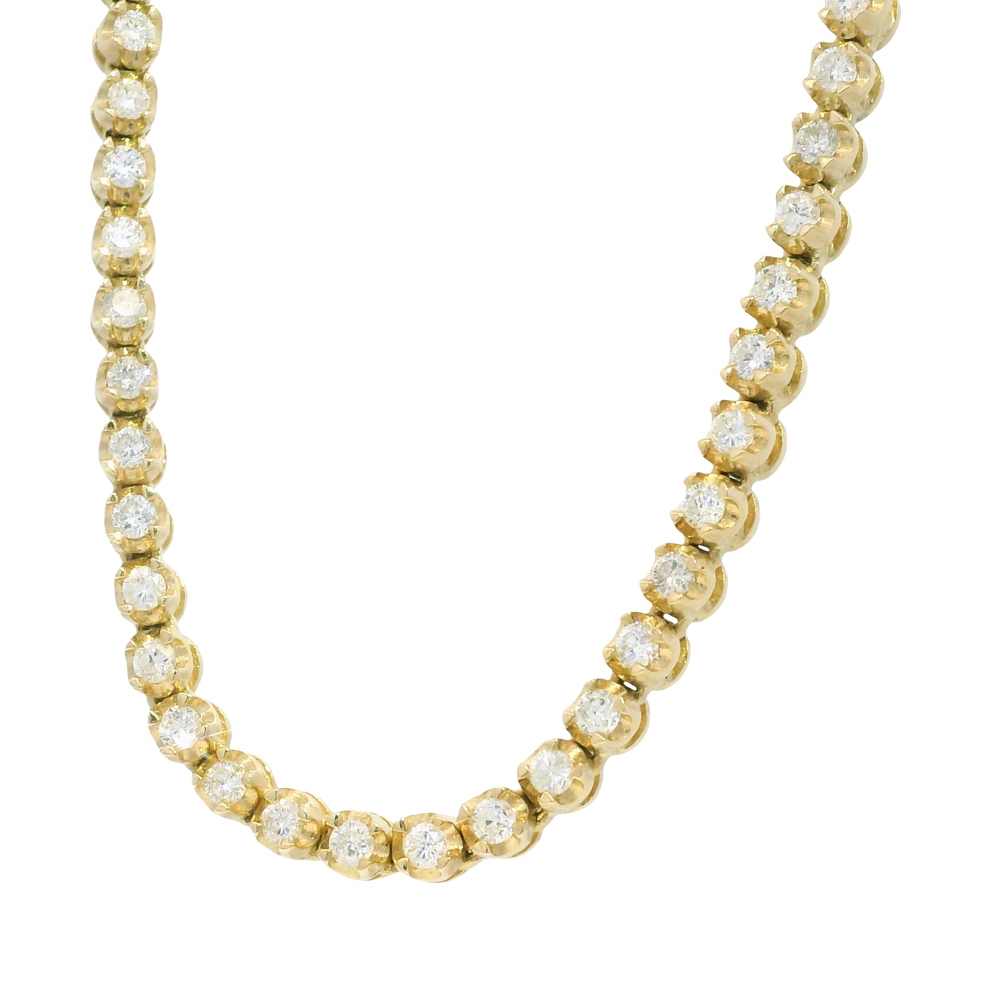 14k Yellow Gold Natural 4.95 Carat Round Brilliant Cut Diamond Tennis Necklace