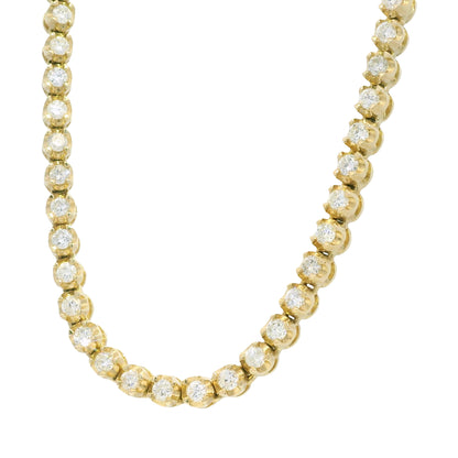 14k Yellow Gold Natural 4.95 Carat Round Brilliant Cut Diamond Tennis Necklace