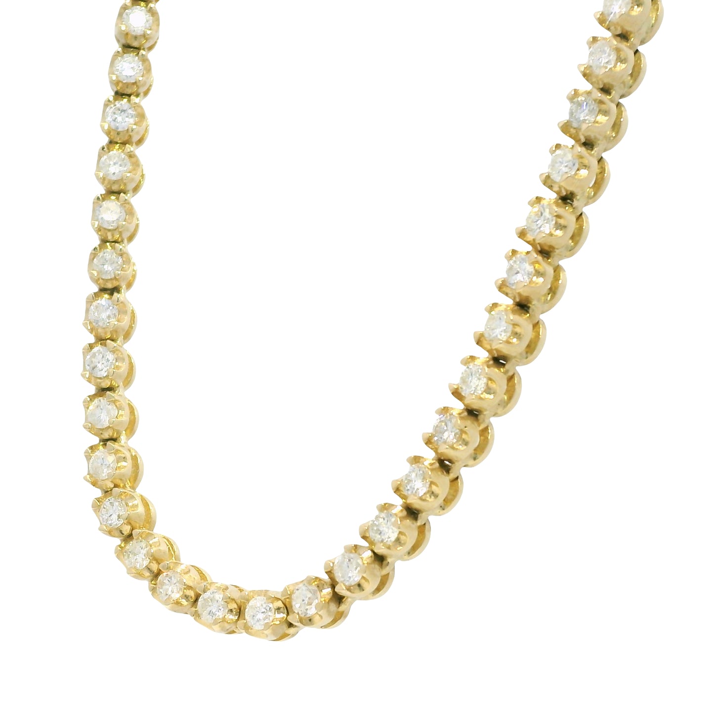 14k Yellow Gold Natural 4.95 Carat Round Brilliant Cut Diamond Tennis Necklace