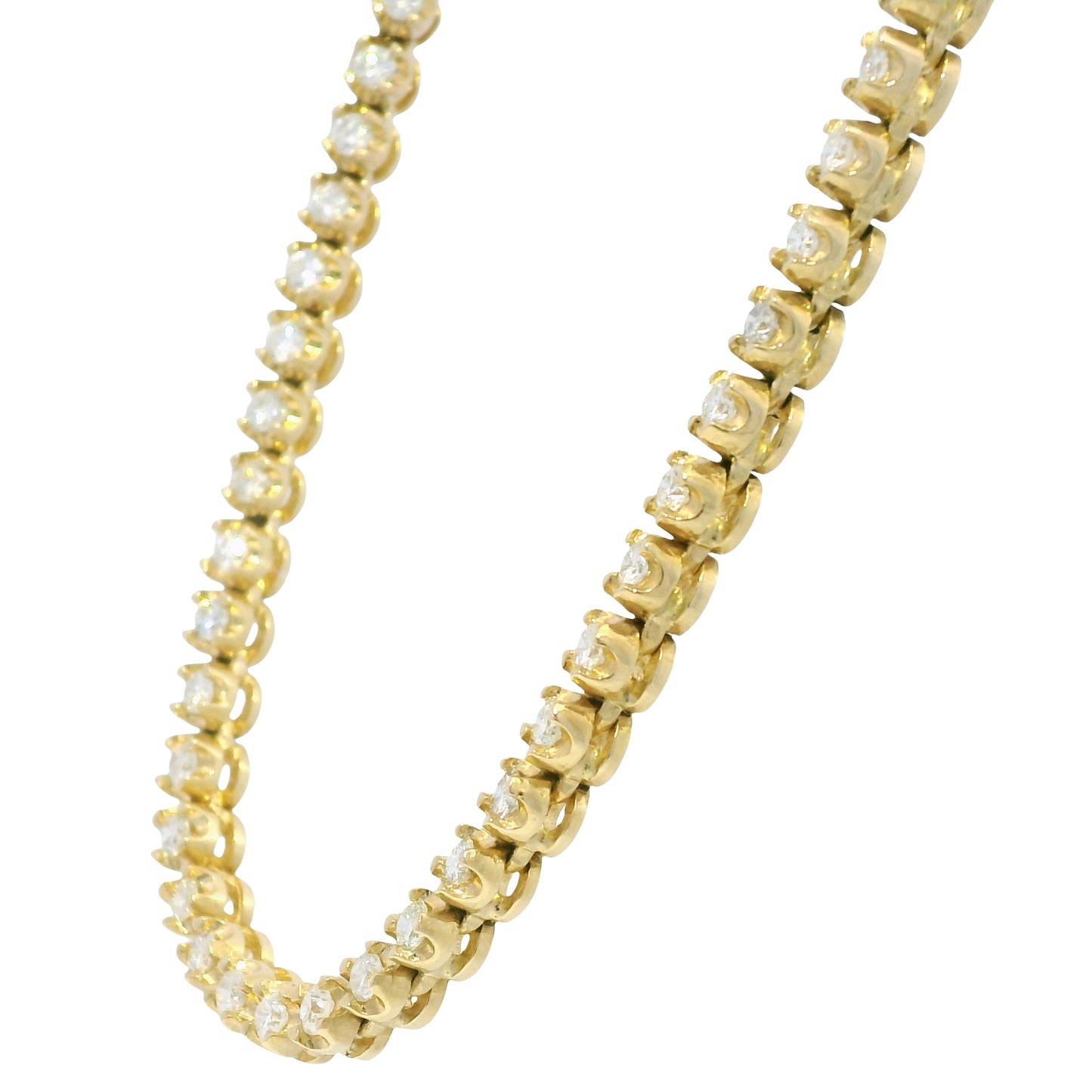 14k Yellow Gold Natural 4.95 Carat Round Brilliant Cut Diamond Tennis Necklace