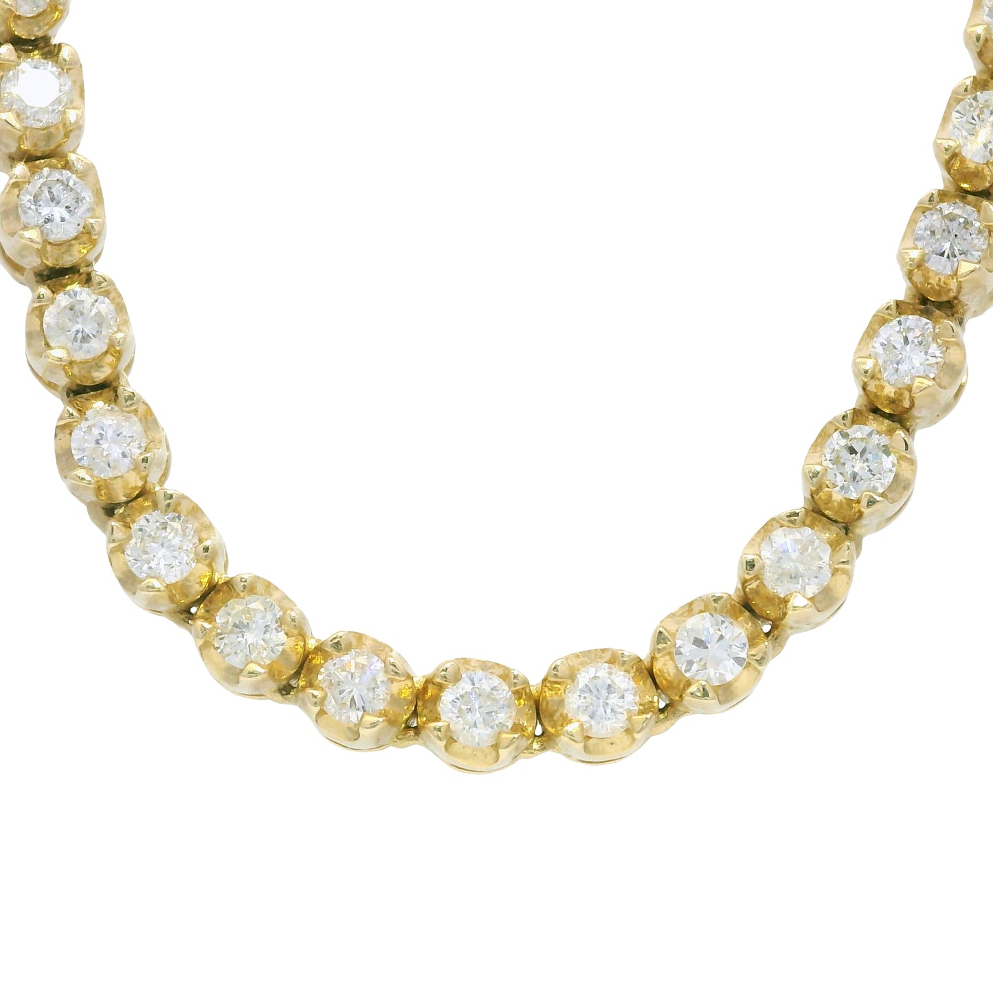 14k Yellow Gold Natural 4.95 Carat Round Brilliant Cut Diamond Tennis Necklace