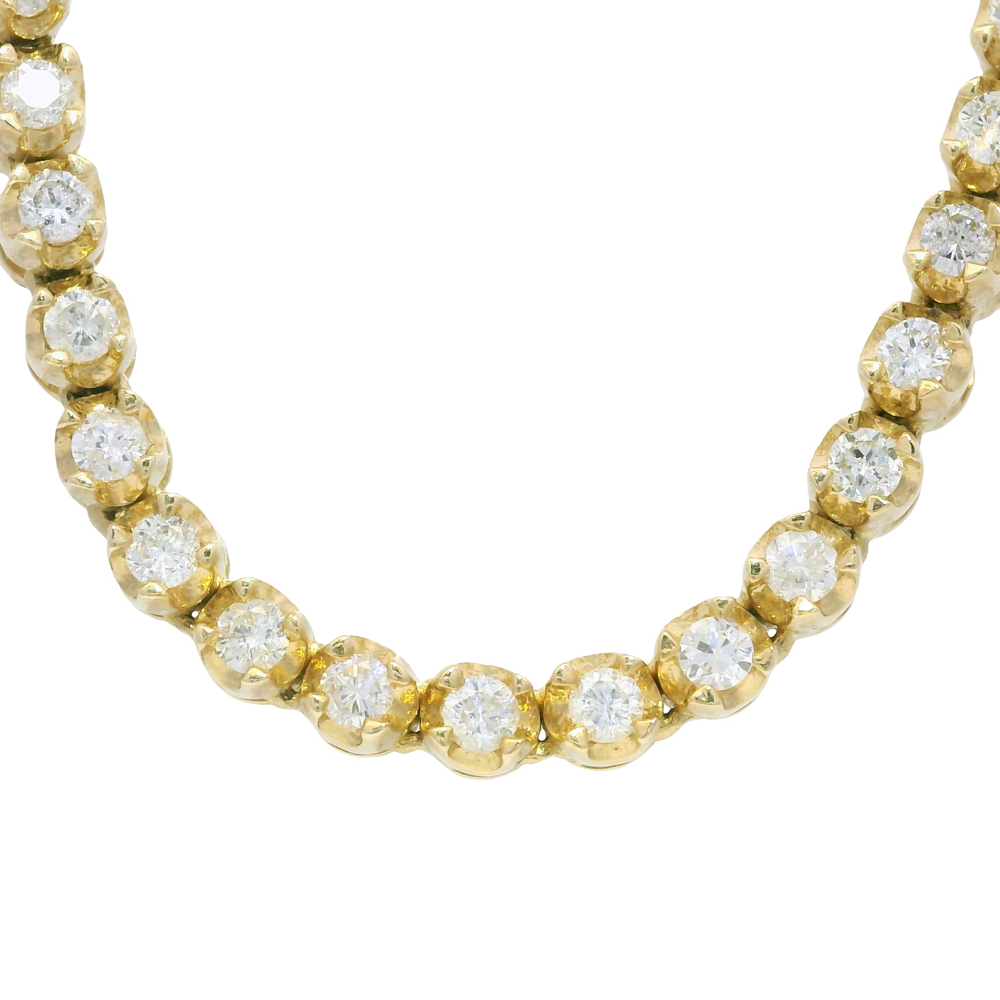 14k Yellow Gold Natural 4.95 Carat Round Brilliant Cut Diamond Tennis Necklace