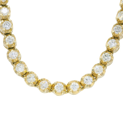 14k Yellow Gold Natural 4.95 Carat Round Brilliant Cut Diamond Tennis Necklace